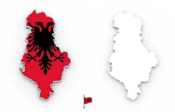 High Detailed White Silhouette Albania Map National Flag — Stock Photo, Image