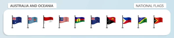 Conjunto Vectorial Banderas Nacionales Australia Oceanía Diseño Asta Bandera — Archivo Imágenes Vectoriales