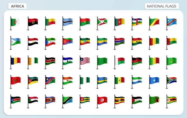 Afrika Ulusal Bayrakları Bayrak Direğine Tasarım Vektör Ayarla — Stok Vektör