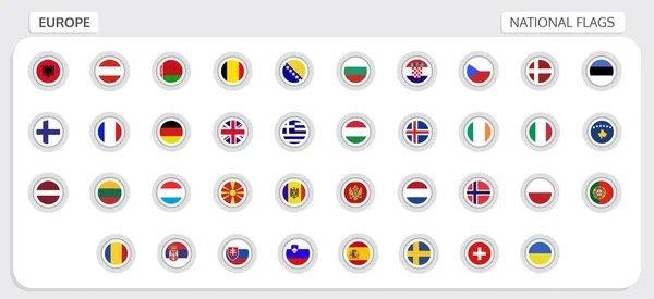 Vector Set National Flags Europe Grey Circle Design — Stock Vector