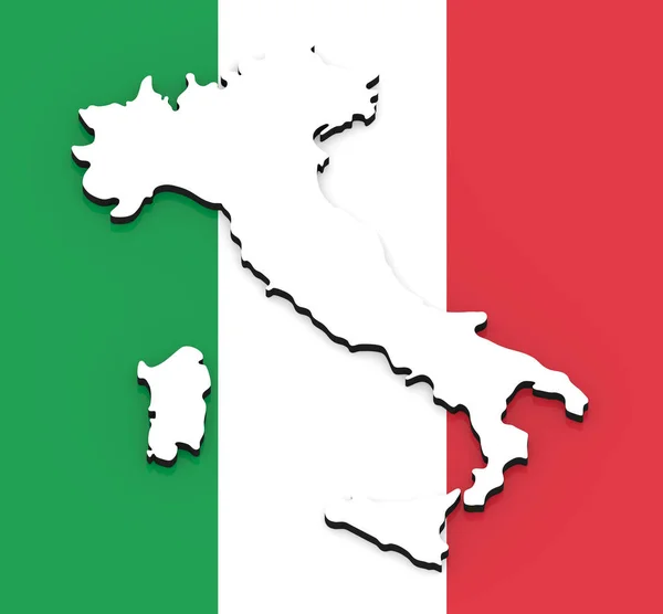 3D White silhouette of the Italy state on the national flag