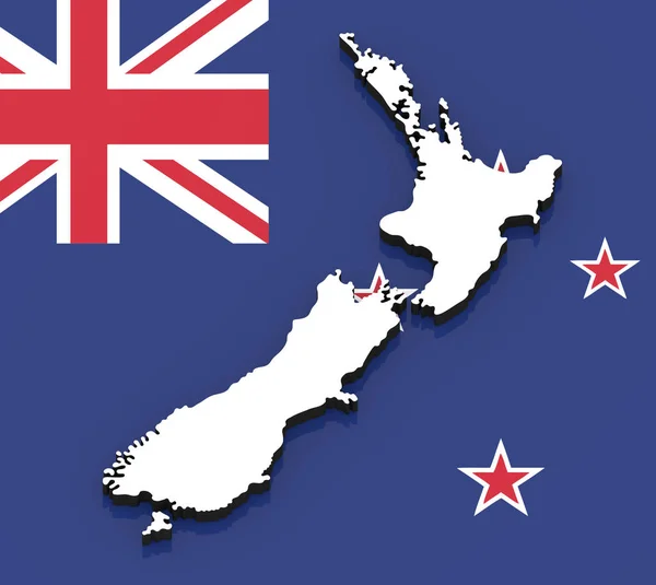 新西兰状态的白色剪影在国旗 — 图库照片