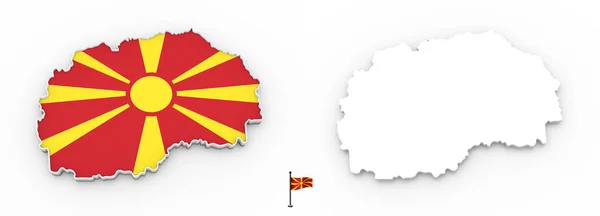 马其顿白色剪影和旗子的3d 地图 — 图库照片