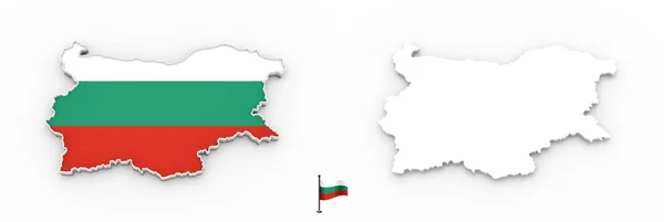 Mapa 3D de Bulgaria silueta blanca y bandera — Foto de Stock