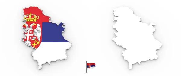 Carte 3D de la Serbie silhouette blanche et drapeau — Photo