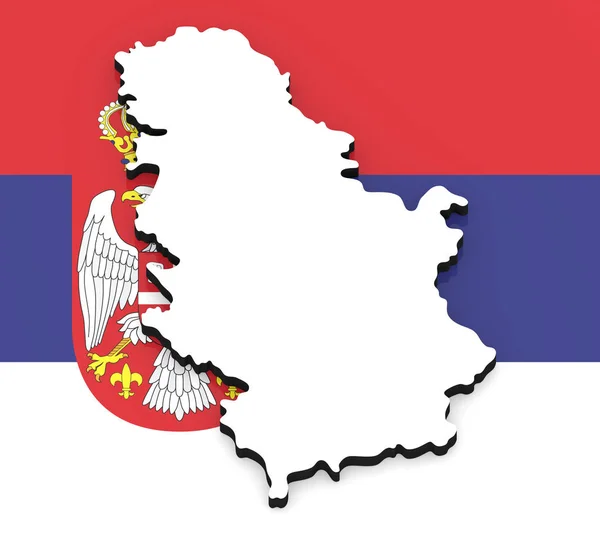 Mapa 3D da Sérvia na bandeira nacional — Fotografia de Stock