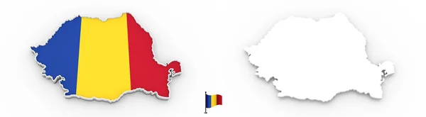 罗马尼亚白色剪影和旗子的3d 地图 — 图库照片