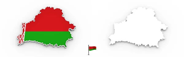 Mapa 3D de Bielorrusia silueta blanca y bandera — Foto de Stock