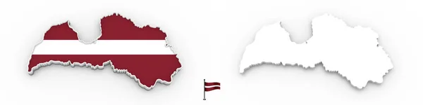 Mappa 3D di Lettonia silhouette bianca e bandiera — Foto Stock
