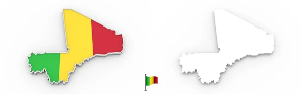 3D Χάρτης της λευκής σιλουέτας και σημαίας του Μάλι — Φωτογραφία Αρχείου