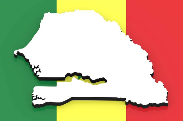 国旗上のセネガルの3D地図 — ストック写真
