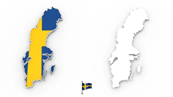3D mapa švédské bílé siluety a vlajka — Stock fotografie