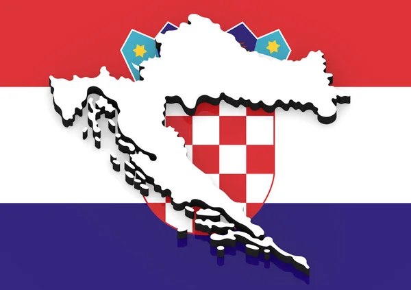 3D mapa Chorvatska na národní vlajce — Stock fotografie