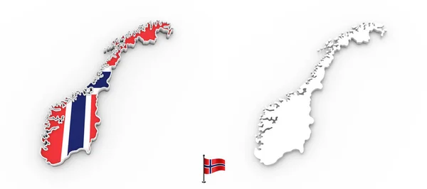 3D karta över Norge vit silhuett och flagga — Stockfoto