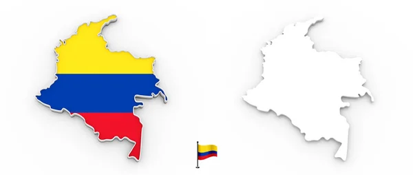 3D kaart van Colombia wit silhouet en vlag — Stockfoto