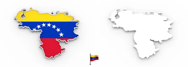 3D χάρτη της Βενεζουέλας λευκή σιλουέτα και σημαία — Φωτογραφία Αρχείου