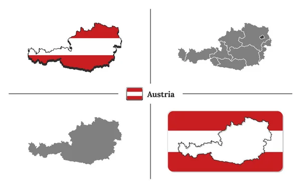 Mapa Rakouska s národními vlajkami a státními regiony ve vektorovém se — Stockový vektor