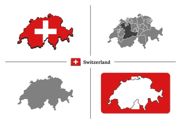 ヴェクトの国旗と州の地域を持つスイスの地図 — ストックベクタ