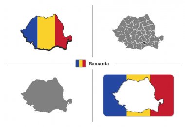 Vektör se ulusal bayrak ve devlet bölgeleri ile Romanya Haritası
