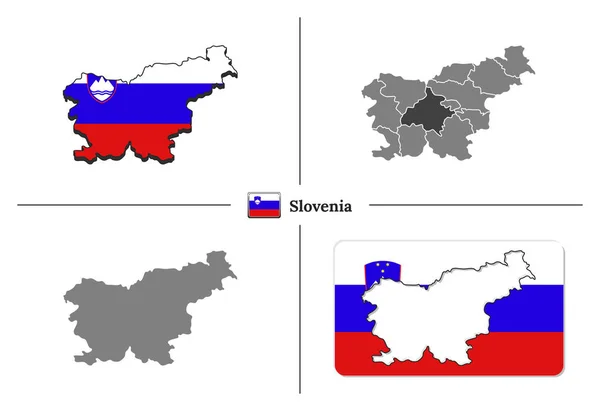 Carte de la Slovénie avec le drapeau national et les régions de l'État dans le vecteur s — Image vectorielle