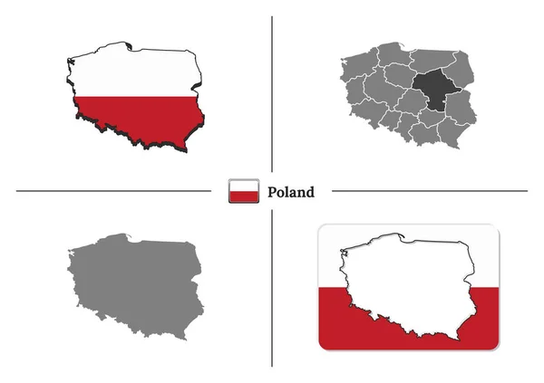 ベクトルセットの国旗と州の地域を持つポーランドの地図 — ストックベクタ
