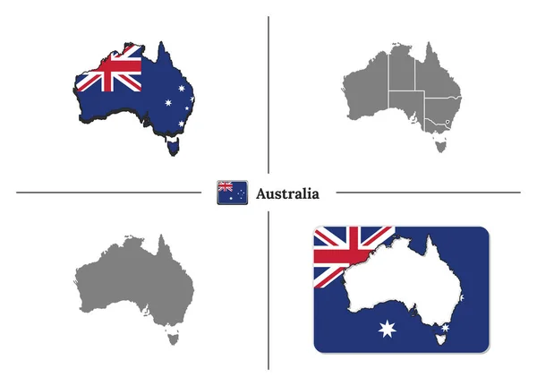Mapa da Austrália com bandeira nacional e regiões estaduais em vetor — Vetor de Stock