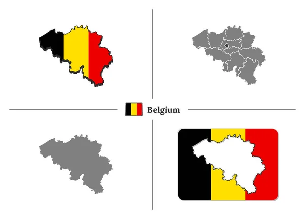 Mapa de Bélgica con bandera nacional y regiones estatales en vector se — Archivo Imágenes Vectoriales