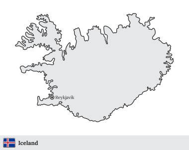 Reykjavik başkenti ile İzlanda vektör haritası