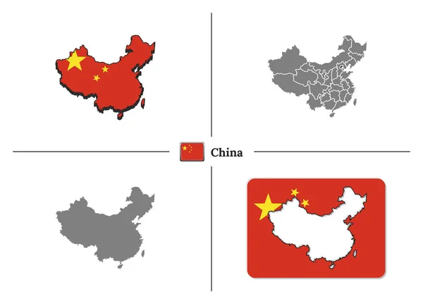 Map of China with national flag and state regions in vector set — Stock vektor