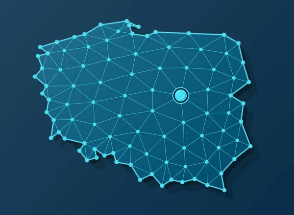 Vektorkarte Von Polen Futuristischem Blauen Design Mit Verbundenen Punkten Und — Stockvektor