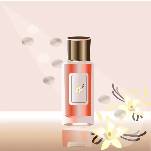 Bouteille de parfum avec des fleurs sur fond de couleur — Image vectorielle