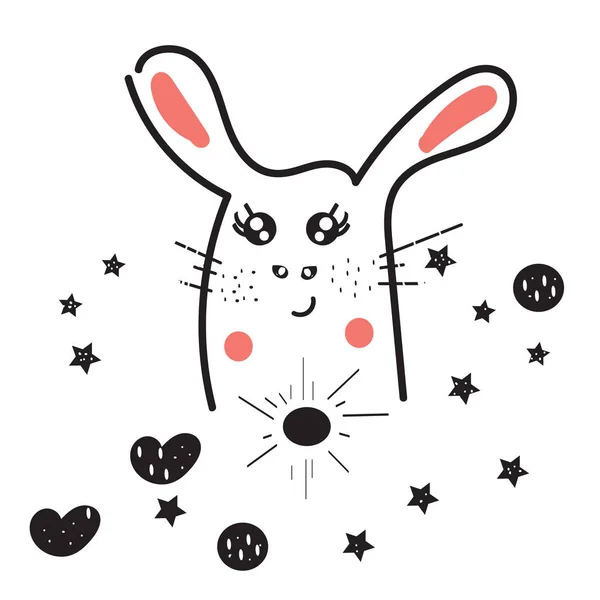 图为可爱的兔子动画片, 心脏和球在背景 — 图库照片