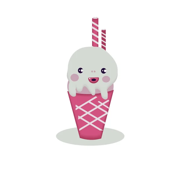 Cute hand drawn ice cream. Ice creams cartoon character Fun happy doodles for kids. Kawaii — Stock Vector