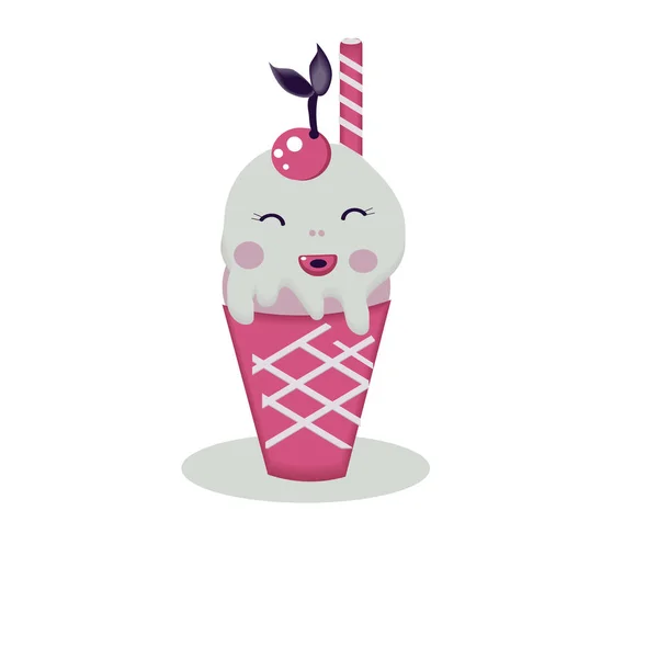 Mão bonito sorvete desenhado. Personagem de desenhos animados de sorvetes Diversão doodles felizes para crianças. Kawaii... — Vetor de Stock