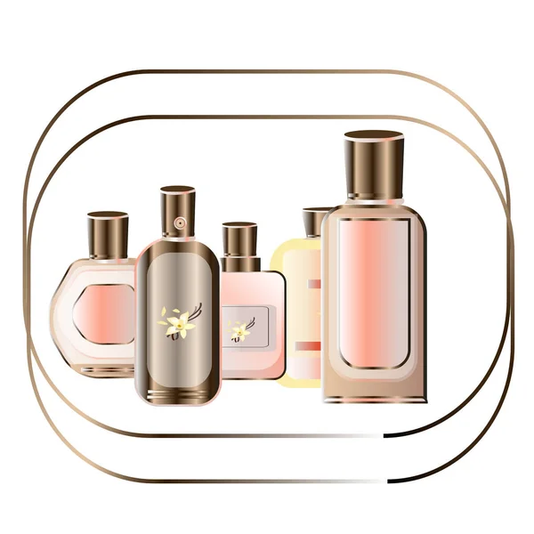 Fond moderne avec flacon de parfum, cadre pour carte de mode, page — Image vectorielle