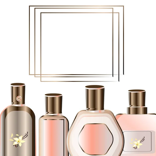Fond moderne avec flacon de parfum, cadre pour carte de mode, page — Image vectorielle