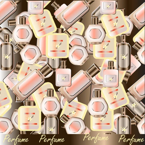 Perfume realista y botellas de agua del inodoro perfumado vector conjunto, rosa colores rosados con oro — Archivo Imágenes Vectoriales