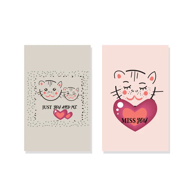 Set of vector cute cats in simple design for kids greeting card design, t-shirt print, inspiration poster. — Stock Vector