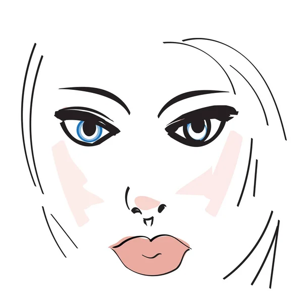 Ilustración vectorial de la cabeza femenina. Cara de mujer joven. — Vector de stock