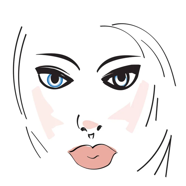 Ilustración vectorial de la cabeza de mujer. Cara de mujer joven . — Vector de stock