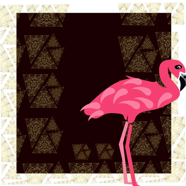 Flamingo y Strelitzia flor. Verano tropical. Hojas de palma, plantas, pájaro del paraíso. Marco rectángulo. Texto: . — Vector de stock