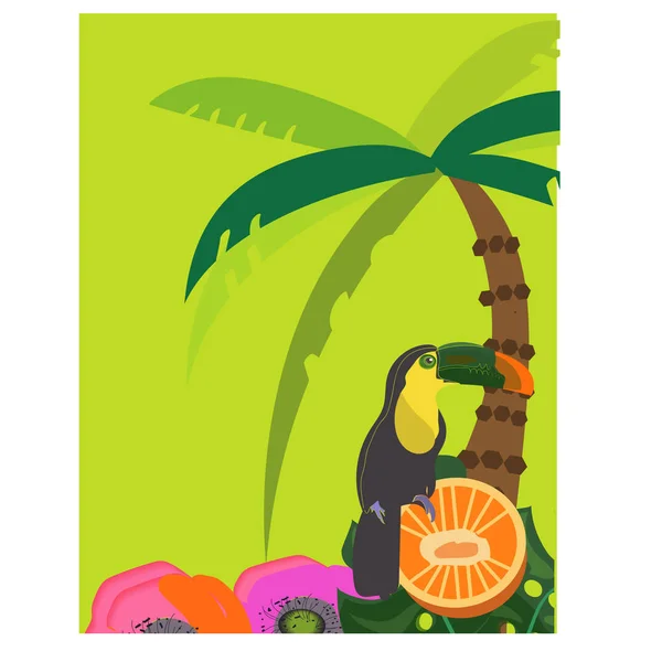 Fondos tropicales de verano con palmeras, cielo y puesta de sol. Tarjeta de invitación del cartel del cartel de verano. Verano. . — Vector de stock