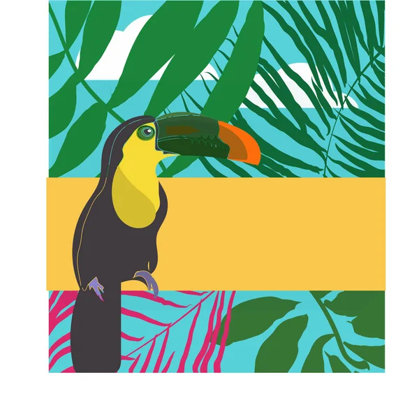 Fondos tropicales de verano con palmeras, cielo y puesta de sol. Tarjeta de invitación del cartel del cartel de verano. Verano. . — Vector de stock