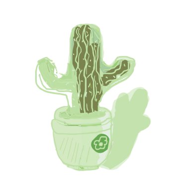 Vektör afişi. Sevimli el kaktüs baskı çizilmiş , yeşil renk