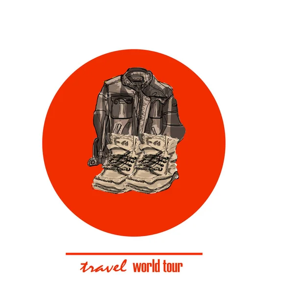 Parcourez le monde avec des articles pour voyager. Concept de voyage et tourisme. Illustration vectorielle — Image vectorielle