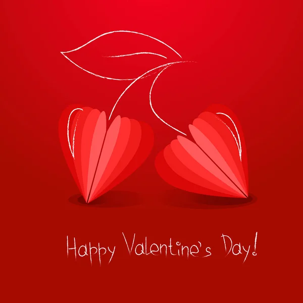 Sydämen symboli kirsikka punaisella taustalla Ystävänpäivä — vektorikuva