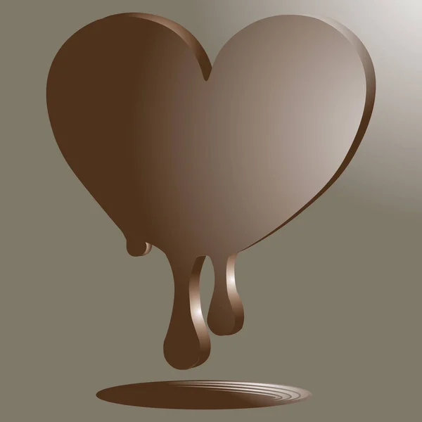 Brown Melted Chocolate Heart — Stock Vector