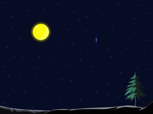 星空と美しい月を背景にしたベクトル孤独な木 — ストックベクタ