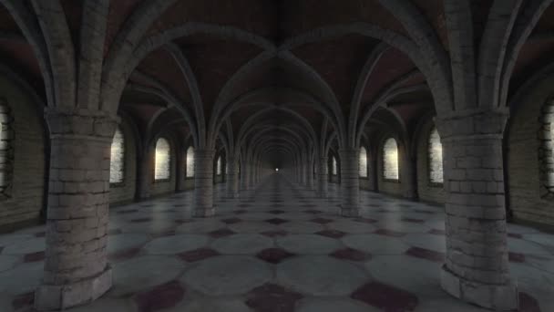 Бесконечная Прогулка Средневековому Холлу — стоковое видео