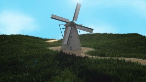 Windmill Landscape Rendering — Stock Video